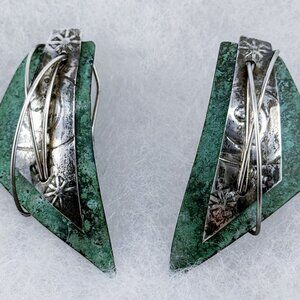 Unique industrial styled earrings, possibly handmade, mixed media